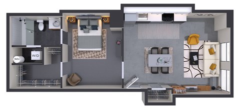 Floor plan for 1 bed, 1 bath, 538 sqft